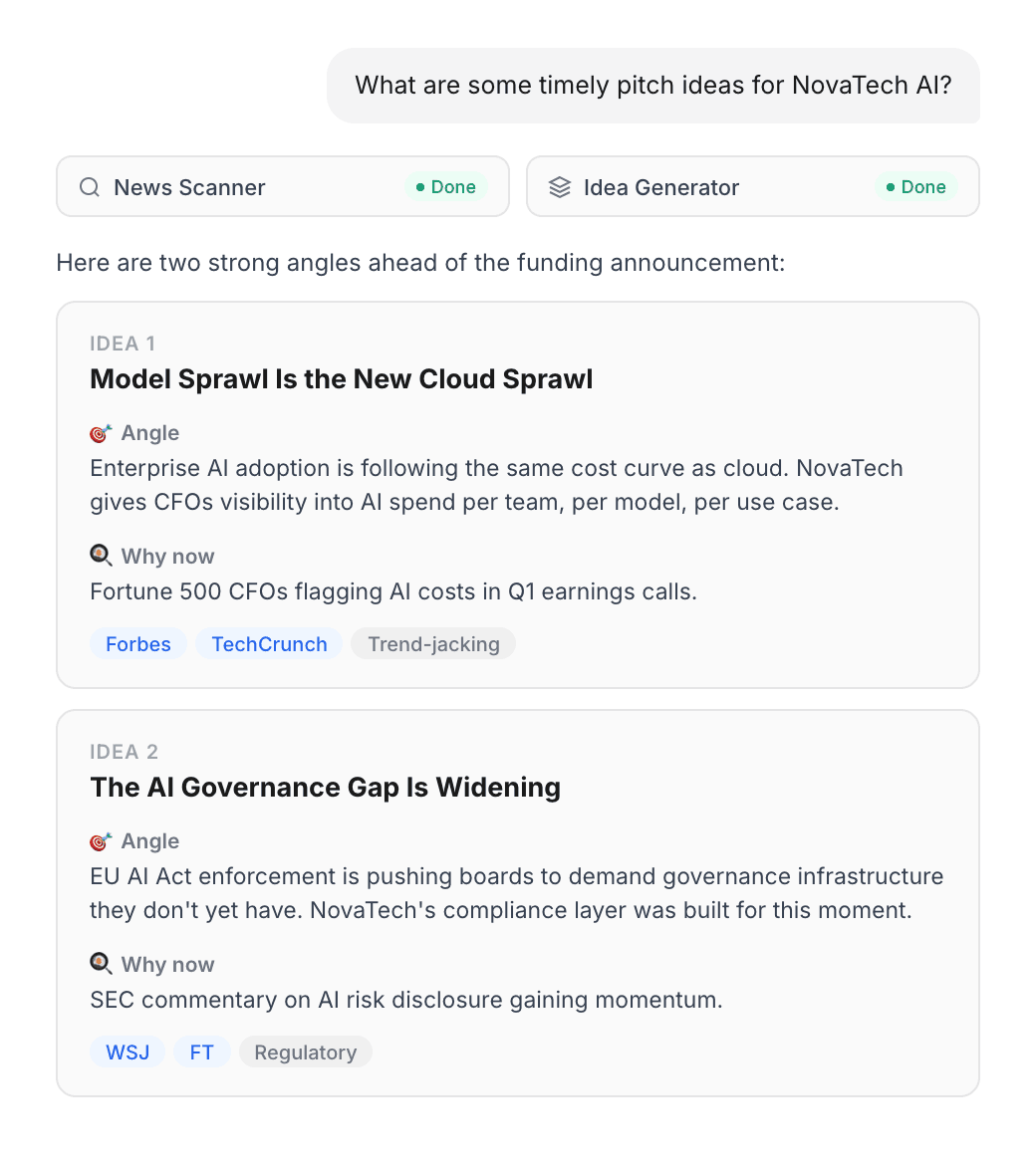 Barista AI chat — generating pitch ideas with context-aware intelligence