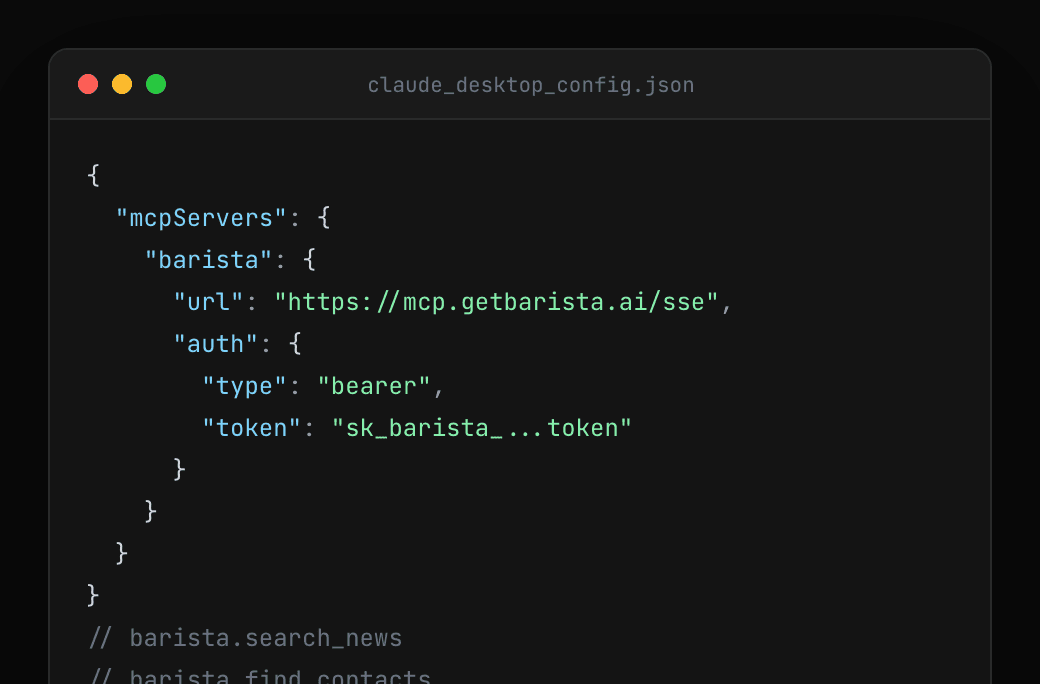 Barista MCP server configuration — connect to Claude, ChatGPT, and any MCP host